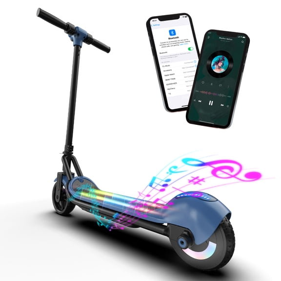 Electric Scooter for Kids Ages 6-12 with Focus on Safety & Fun, 110W Motor, 9 MPH Max Speed, 5-Mile Range, Bluetooth Music & Colorful LED Lights
