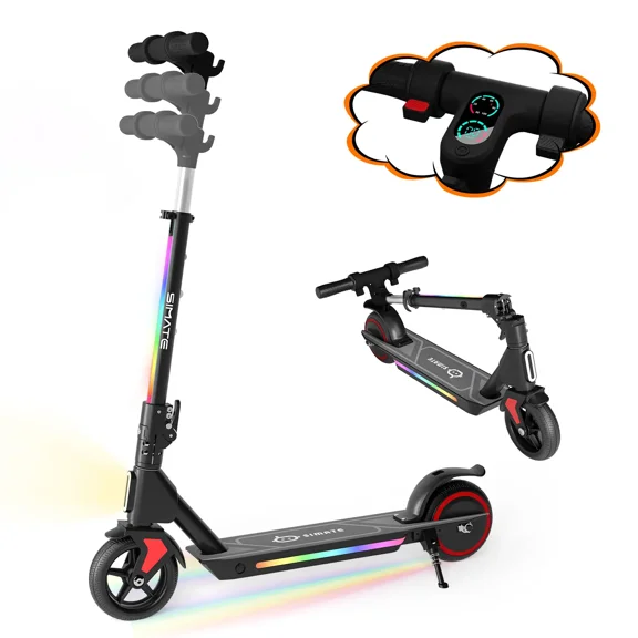 SIAMTE Electric Scooter for Kids Ages 6-14, Lighting Lamp & LED Display,3 Adjustable Speed & Height,Dual Braking System ,Top 10mph & 5 Miles ,130W Motor,Black