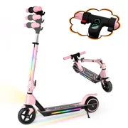 SIMATE Electric Scooter for Kids Ages 6-14, Lighting Lamp & LED Display,3 Adjustable Speed & Height,Dual Braking System ,Top 10mph & 5 Miles ,130W Motor,Pink