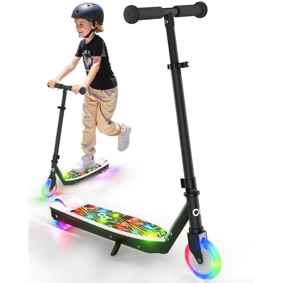 MIHOVER Electric Scooter for Kids Ages 6-12,with LED Lights & Adjustable Handlebar,Ride on Toys Max Load 121lbs,UL & CPC Certified Kids Electric Scooter - Black