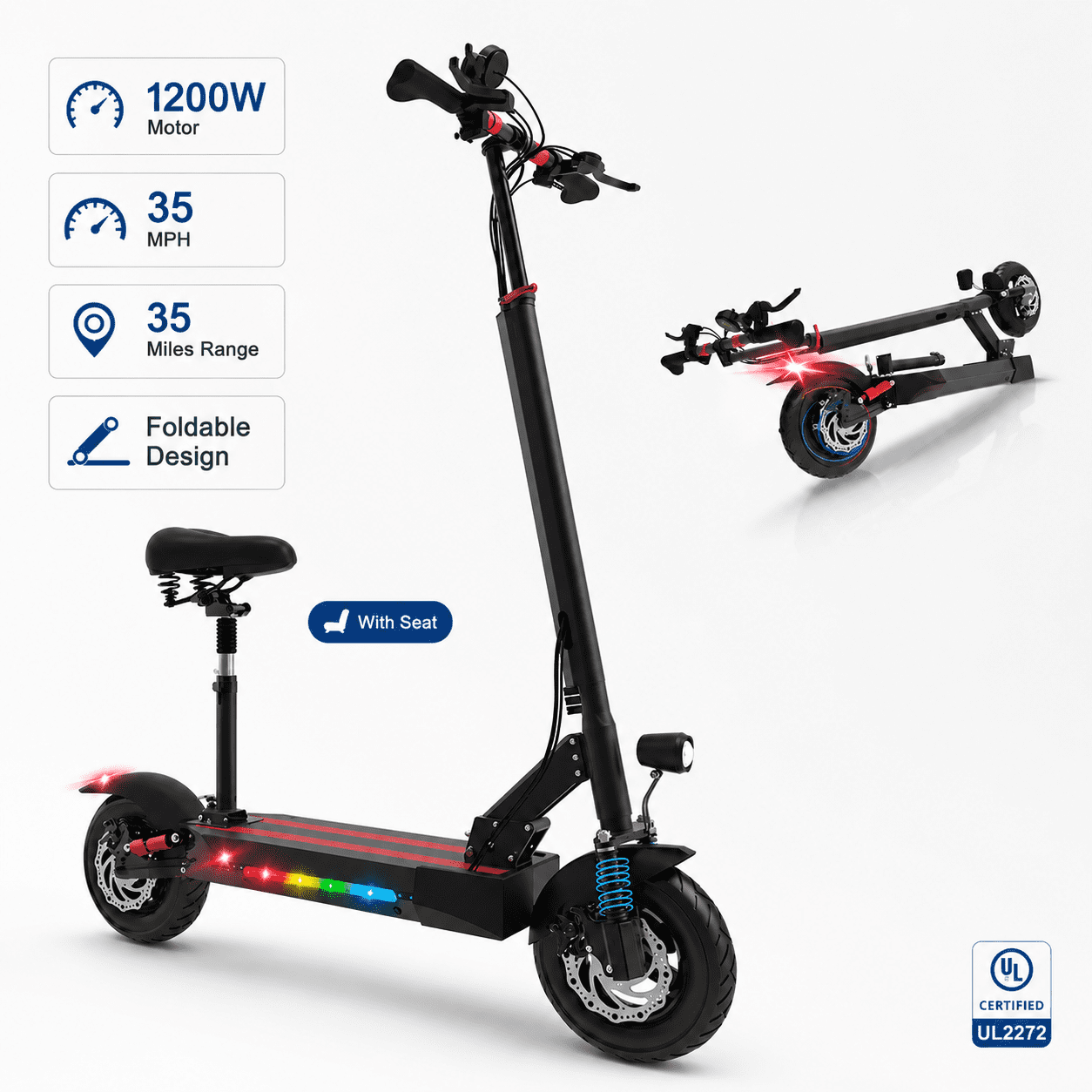 Mebike M8 Electric Scooter, 1200W Motor, 35 MPH, 10-Inch Tires