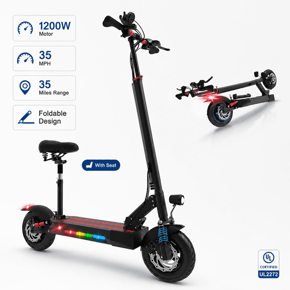 Mebike M8 Electric Scooter with Seat for Adults,35 MPH MAX Speed ,1200W Motor Foldable Escooter, 10 inch Street Tire,UL2272