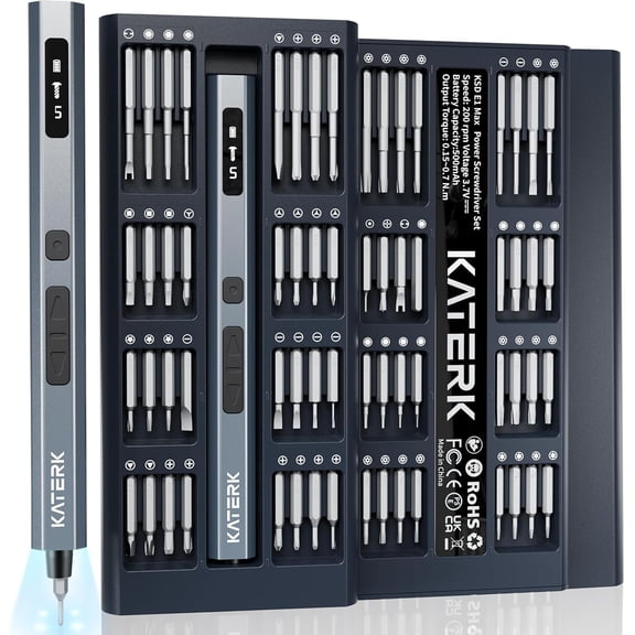 Electric Screwdriver, 64-in-1 Mini Precision Screwdriver Cordless with 5 Torque Levels, Max 0.75N.m, 500mAh Battery, Small Power Screwdriver Repair Tool Kit for 3D Printer, Laptop, Phone, Watch