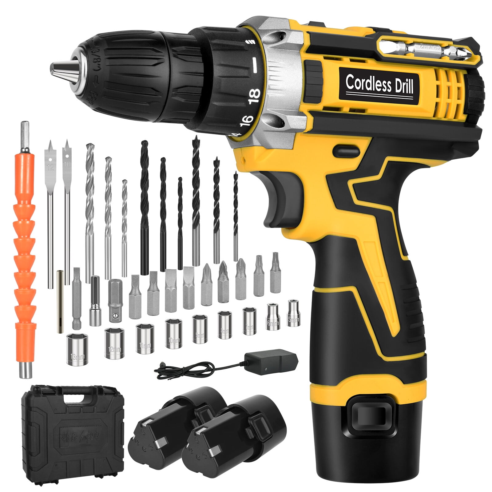 Electric Screwdriver Drill Set Cordless Electric Drill 34 Pieces  Accessories 12 V Cordless Drill Set with 2 Batteries 2000 mAh With LED  Lights for DIY