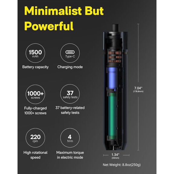 Electric Screwdriver Kit, 32 S2 Steel Bits, 1500mAh Battery, Cordless Screwdriver Set for Furniture, Electrical Repairs