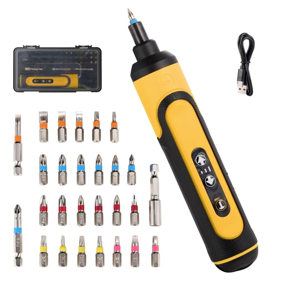 Electric Screwdriver Rechargeable, 4V Cordless Screwdriver,With 3 Gear Torque Adjustment and 26 Bits, Extension Rod, USB Charging Cable in Carrying Case, Suitable for Furniture or Appliance Repair