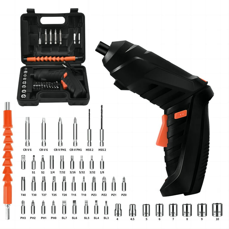 Electric Screwdriver Set, 3.6V Cordless Screwdriver Kit with 45pcs  Accessories, 3.5Nm Screw Gun, 2 Position Handle with LED Light, USB  Rechargeable