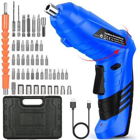 Electric Screwdriver Set, 47PCS Electric Cordless & Rechargeable Screwdriver Set, 3.6V Electric Drill Screwdriver, Portable Repair Tool, Dual Position Handle with USB Cable LED Light for Home Office
