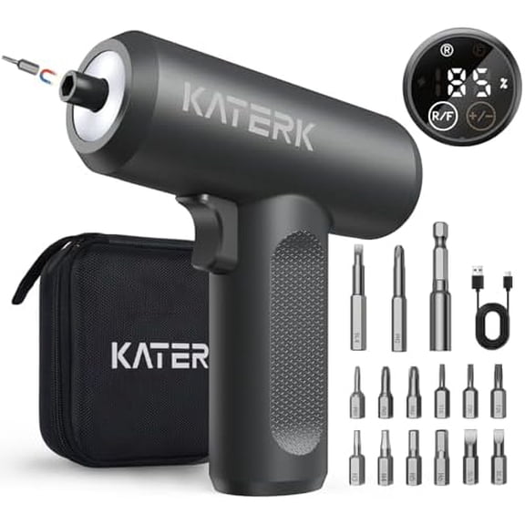 Electric Screwdriver Set - 4V Cordless Screwdriver Rechargeable 2500mAh - 5 Torque Settings Power Screwdriver 250RPM 5Nm Max - Tools for Furniture Electrical Repairs - LED, 15 S2 Metal Bit, 1/4" Hex