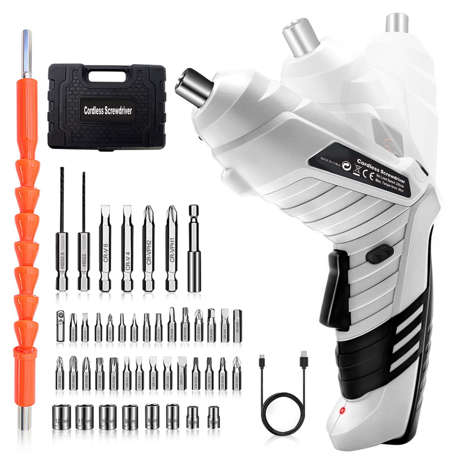 Handheld Power Screwdriver Kit with Rechargeable Battery LED Light and Rotatable 90 Degrees for Home DIY Walmart
