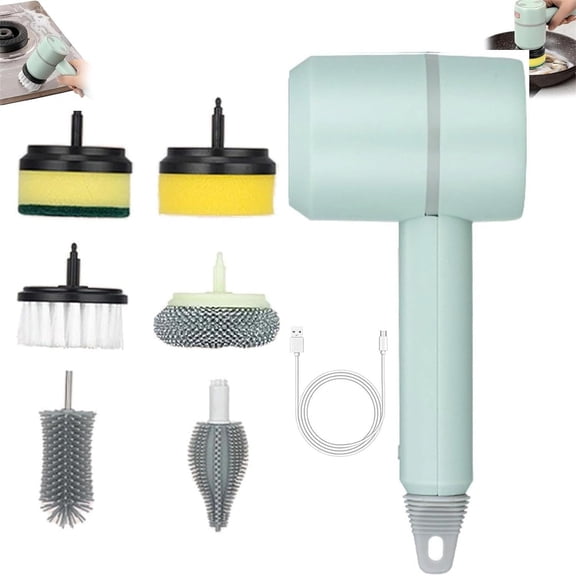 Electric Scrubber, Surface Cleaning Brush, High Speed Rotating Structure with Multi Replaceable Heads, Waterproof Rechargeable Cleaner for Kitchen Bathroom Household Maintenance