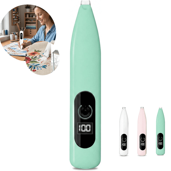 Electric Seam Ripper for Embroidery, Professional Stitch Remover with LED Light, R-Shaped Ceramic Blade for Sewing Quilting DIY-green