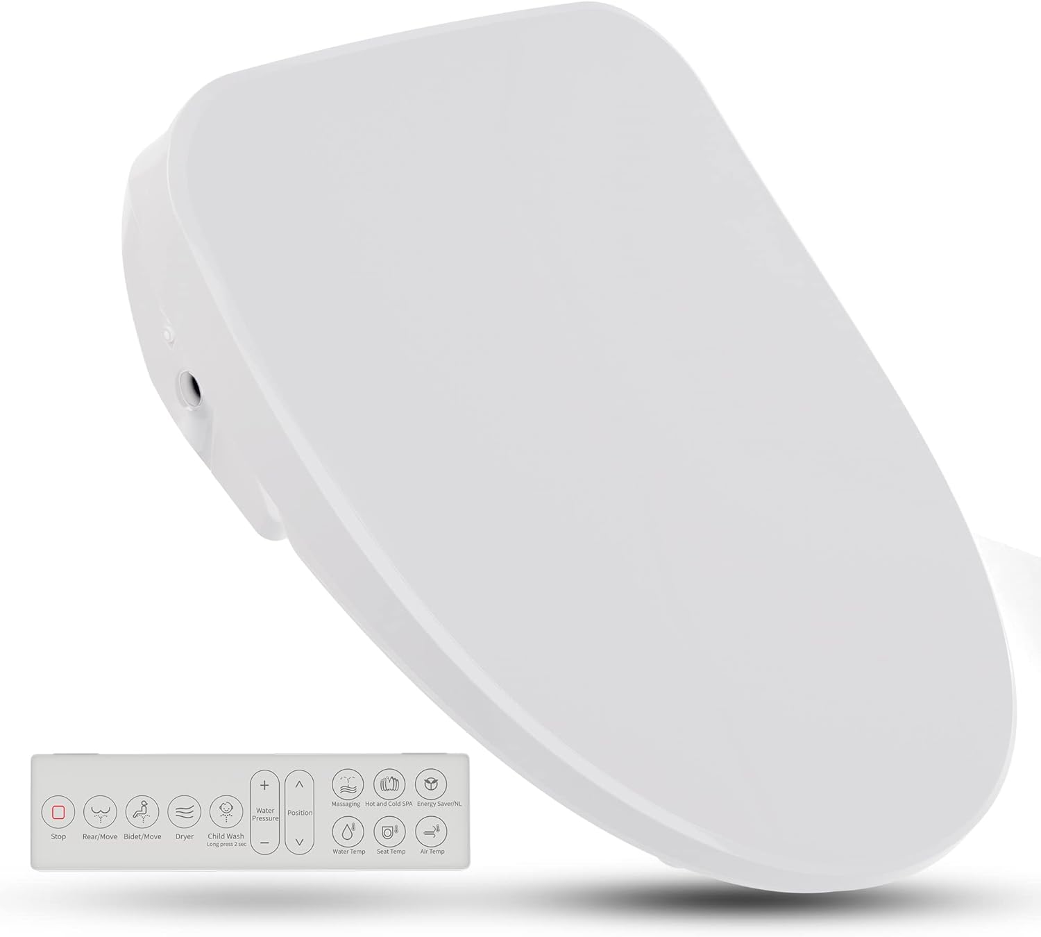 Electric Seat For Elongated Toilets, Heated Seat, Warm Air Dryer, Soft Close, SelfCleaning