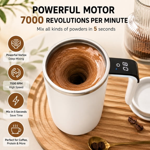 Electric Self Stirring Coffee Mug with Digital Display, Rechargeable Automatic Mixing Cup, Large Capacity Travel Mug for Coffee, Milk, Protein Shakes, Hot Chocolate and Office Use