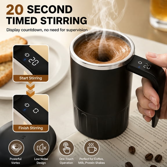 Electric Self Stirring Coffee Mug with Digital Display, Rechargeable Automatic Mixing Cup, Large Capacity Travel Mug for Coffee, Milk, Protein Shakes, Hot Chocolate and Office Use
