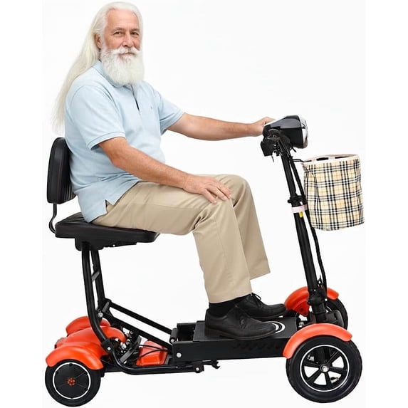 Bangeran Portable Electric Senior Scooter with LED Headlights and Front Basket, 12 mph Top Speed, Large Leather Seat, All Terrain Tires - Matte Red