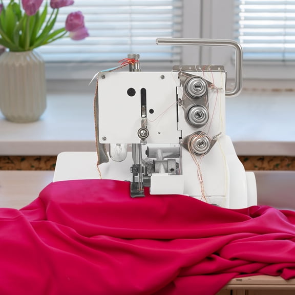 Electric Sewing Machine, Industrial 4-Thread Overlock Sewing Machine ,with Foot Controller,1200 Stitches/Min for Sewing Undershirts, Cotton Sweaters