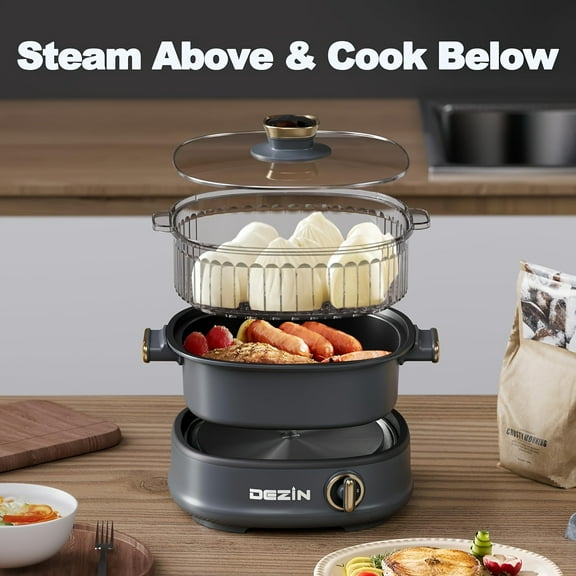 Electric Shabu Shabu Pot with Removable Pot, 101.44oz Non-Stick Hot Pot Electric with Steamer And Grill Pan, 3-in-1 Electric Pot with Dual-Power Control for Party, Family And Friend Gathering