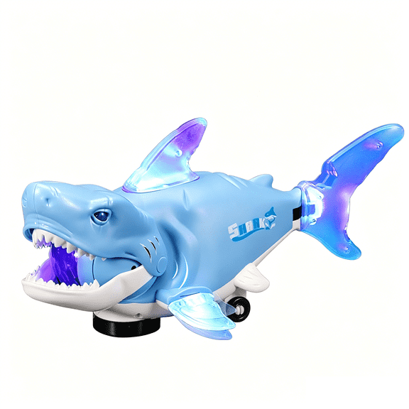 Electric Shark Toys Glowing Swivel Light Up Robot Fish Smart Sensory Explorer,Bump and Go Moving for Interactive Gifts-Blue