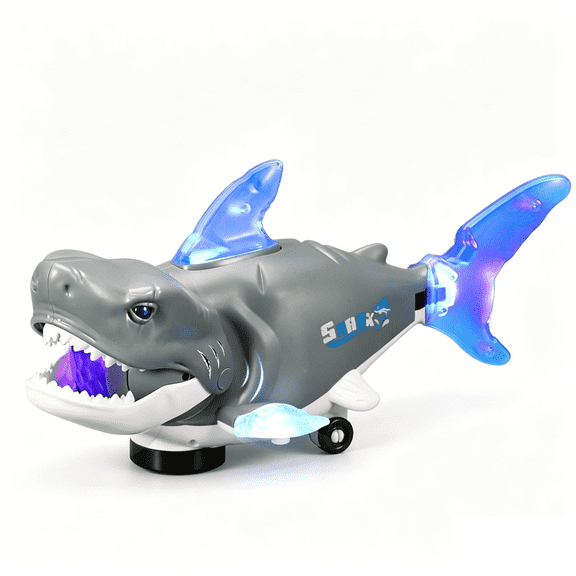Electric Shark Toys Glowing Swivel Light Up Robot Fish Smart Sensory Explorer,Bump and Go Moving for Interactive Gifts-Gray