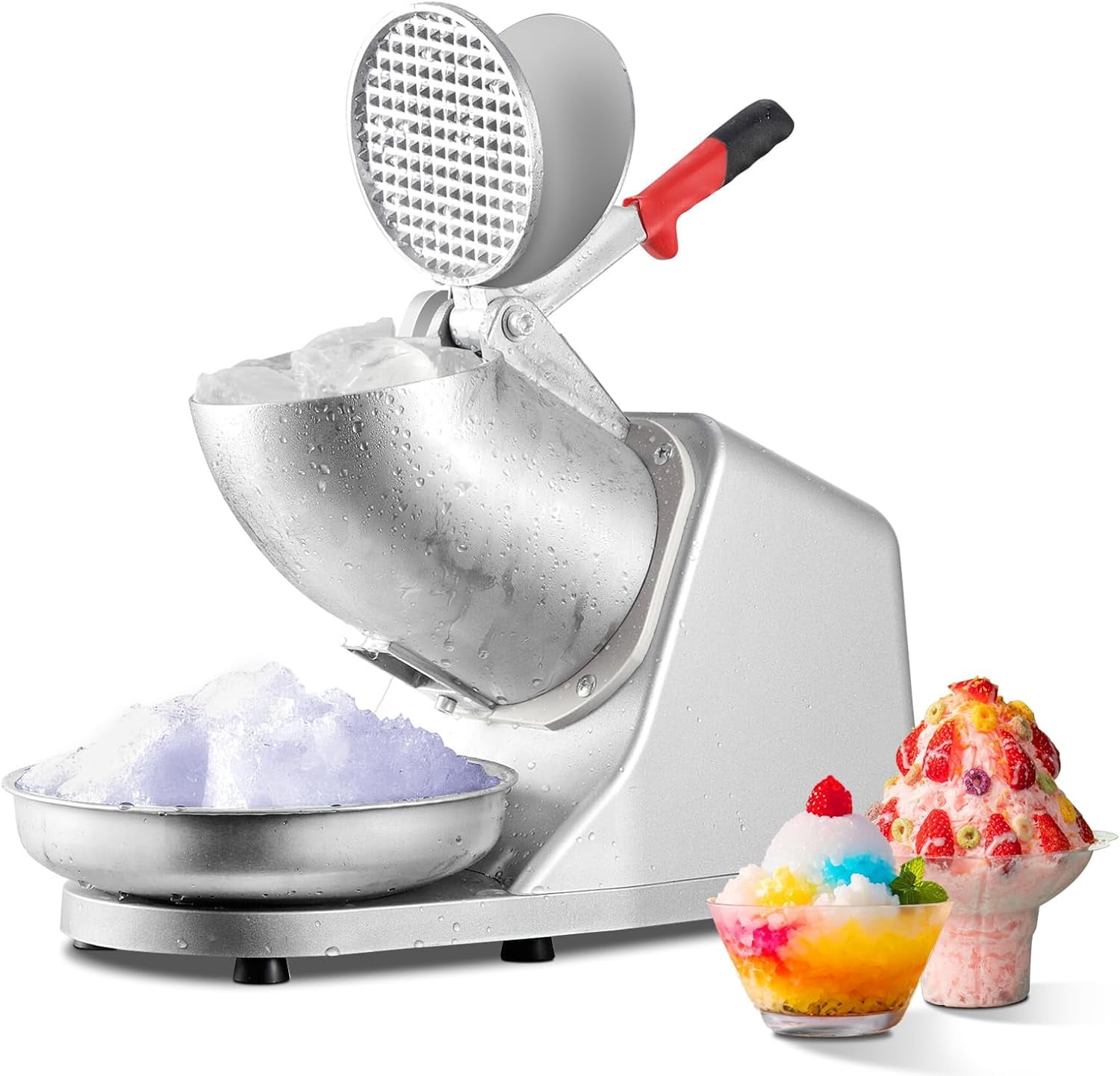 Electric Shaved Ice Machine, Ice Crusher Shaver with 2 Blades, Snow Cone Machine for Home Kitchen or Commercial Use, Featuring Dual Splash Prevention High Speed