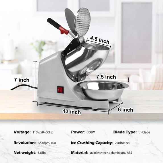 Electric Shaved Ice with 3 Blades, 300W Snow Cone Maker for Home and Commercial Use