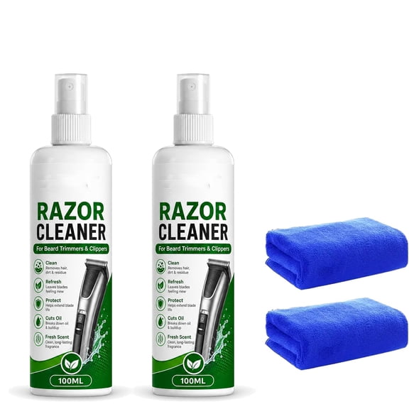 Electric Shaver Cleaning Spray 100ml, Deep Clean Blade Care Spray, Removes Hair & Oil Residue for Beard Trimmers, Hair Clippers & Grooming Tools(2pcs)
