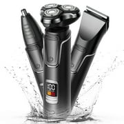 Hoey Electric Shaver Razor for Men, 3 in 1 Men’s Cordless LED Display IPX7 Waterproof Facial Nose Hair Beard Trimmer Grooming Haircut Kit with Wet Dry Rechargeable Use