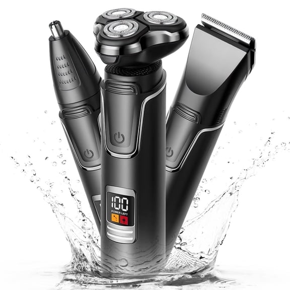 Hoey Electric Shaver Razor for Men, 3 in 1 Men’s Cordless LED Display IPX7 Waterproof Facial Nose Hair Beard Trimmer Grooming Haircut Kit with Wet Dry Rechargeable Use