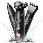 Electric Shaver Razor for Men, 3 in 1 Men’s Cordless LED Display IPX7 Waterproof Facial Nose Hair Beard Trimmer Grooming Haircut Kit with Wet Dry Rechargeable Use