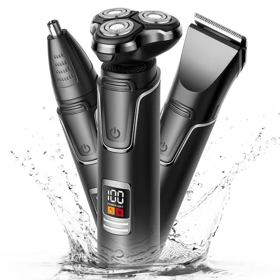 Obacre Electric Shaver Razor for Men, 3 in 1 Men’s Cordless LED Display IPX7 Waterproof Facial Nose Hair Beard Trimmer Grooming Haircut Kit with Wet Dry Rechargeable Use