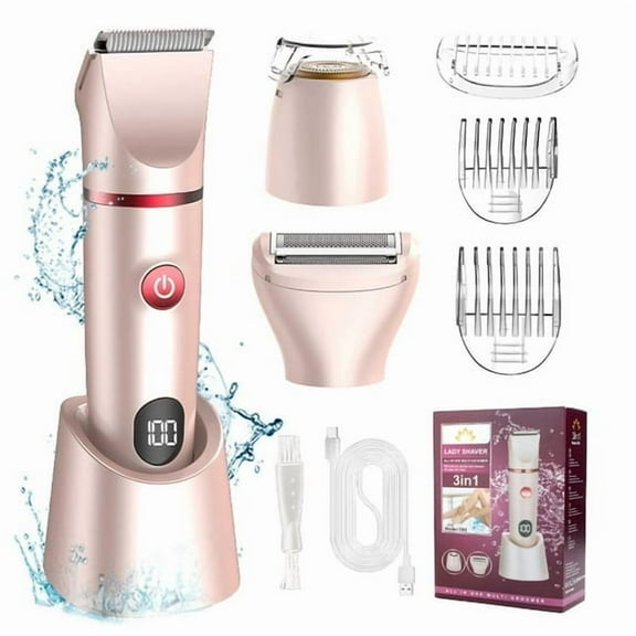 Electric Shaver for Women, 3 in 1 Waterproof Lady Razor for Legs, Underarms, Bikini, Painless Rechargeable Hair Remover with LCD Display & Charging Stand, Wet/Dry Use