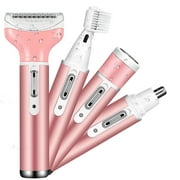 Electric Shaver for Women, 4 in 1 Rechargeable Razor Waterproof Painless Epilator Nose Hair Removal Remover Facial Body Bikini Eyebrow Beard Sideburn Mustache Trimmer Clipper Grooming Groomer Kit
