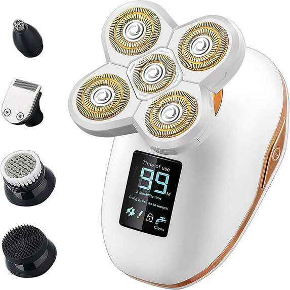 Electric Shaver for Women, 5 in 1 Painless Electric Razor Lady Men Hair Removal Clipper Rechargeable Bikini Trimmer w/ LED Display & 4 Changeable Trimmer Heads for Legs Body Face Nose Ear Underarms