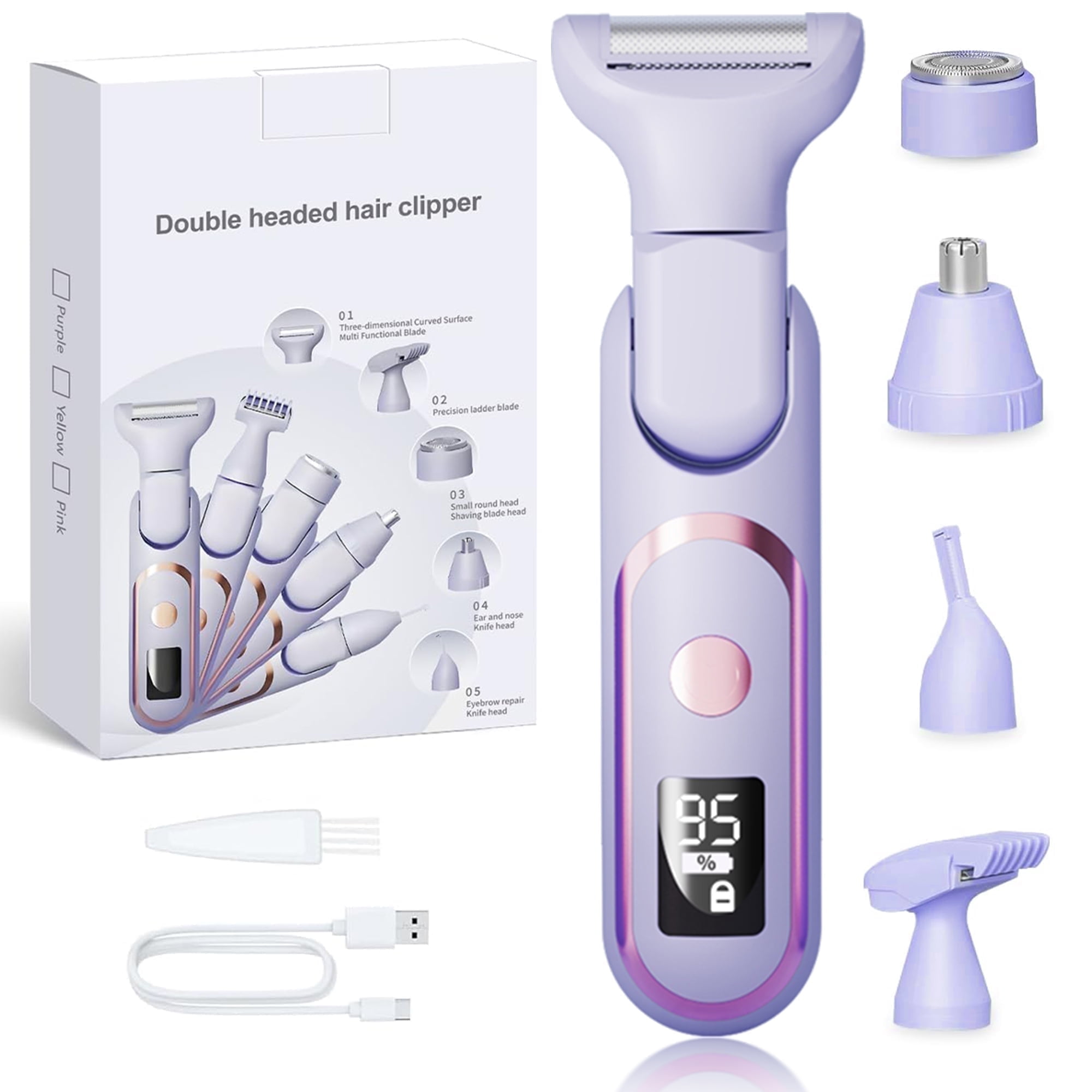 JUUTREN 5-in-1 Electric Razor & Shaver for Women, Painless Hair Remover & Epilator with LED Display, Rechargeable Cordless Bikini Hair Trimmer for Face, Legs, Underarms, Eyebrows & Body