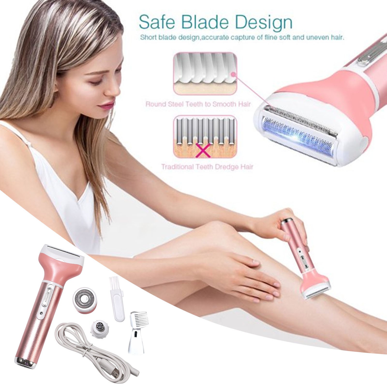 Electric Shaver For Women Men – 4 In 1 Grooming Kit With Nose Trimmer, Eyebrow Shaver, Sideburn & Mustache Trimmer, Rechargeable USB, Bikini Area, Armpit, Arm, Leg, Travel Friendly Hair Removal Tool