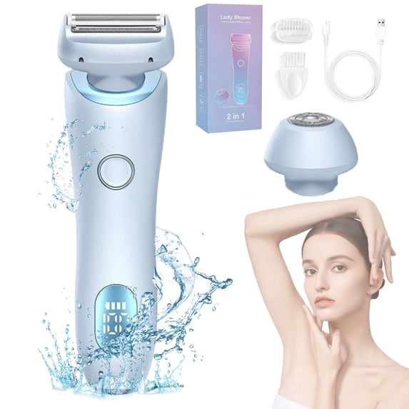Electric Shaver for Women - Painless Lady Razor Facial Hair Remover 2-in-1 Wet and Dry Cordless Portable Bikini Trimmer for Face Armpit Legs Body - Rechargeable IPX7 Waterproof Hair Removal