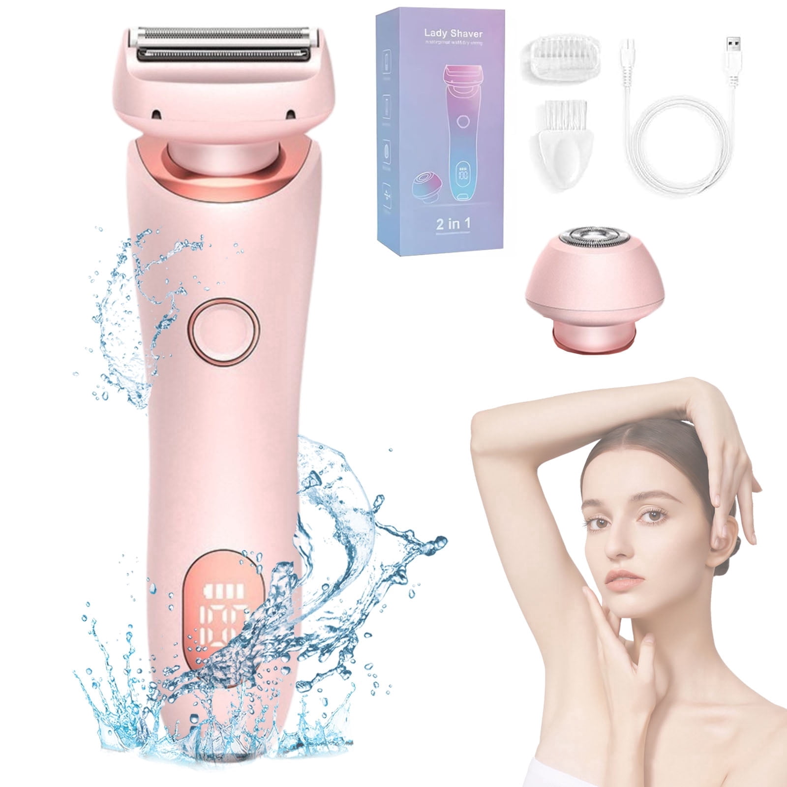 Electric Shaver for Women - Painless Lady Razor Facial Hair Remover 2-in-1 Wet and Dry Cordless Portable Bikini Trimmer for Face Armpit Legs Body - Rechargeable IPX7 Waterproof Hair Removal