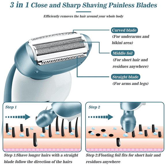 Electric Shaver for Women, Painless Womens Electric Razor, Low Noise Bikini Trimmer Body Hair Removal Rechargeable Wet/Dry Cordless Epilator with LCD Display & Charging Stand for Legs Arm Underarms