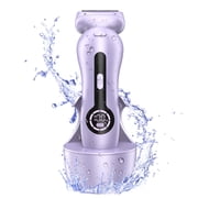 Electric Shaver for Women, Womens Electric Razor Lady IPX7 Waterproof Legs Arm Underarm Body Painless Epilator Rechargeable Wet Dry Use Bikini Trimmer W/ Charging Stand & LCD Display