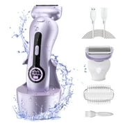 Electric Shaver for Women, Womens Electric Razor Lady IPX7 Waterproof Legs Arm Underarm Body Painless Epilator Rechargeable Wet Dry Use Bikini Trimmer W/ Charging Stand & LCD Display