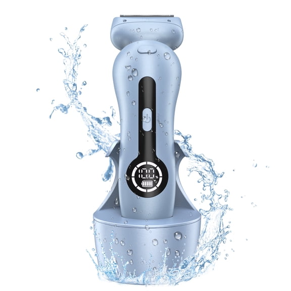 Electric Shaver for Women, Womens Electric Razor Lady IPX7 Waterproof Legs Arm Underarm Painless Epilator Body Hair Remover Rechargeable Wet Dry Use Bikini Trimmer W/ Charging Stand & LCD Display