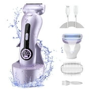 Electric Shaver for Women, Womens Electric Razor Lady IPX7 Waterproof Legs Arm Underarm Painless Epilator Body Hair Remover Rechargeable Wet Dry Use Bikini Trimmer W/ Charging Stand & LCD Display