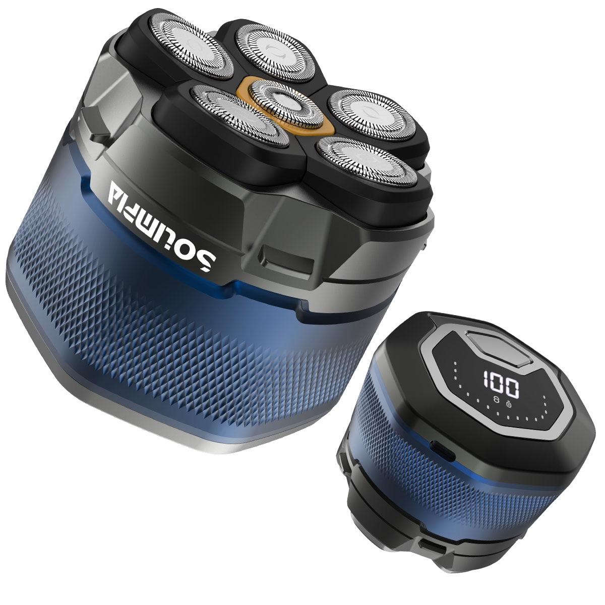 Electric Shaver for Men SOLIMPIA 6-Head Bald Head Shaver IPX6 Waterproof LED Display, Blue
