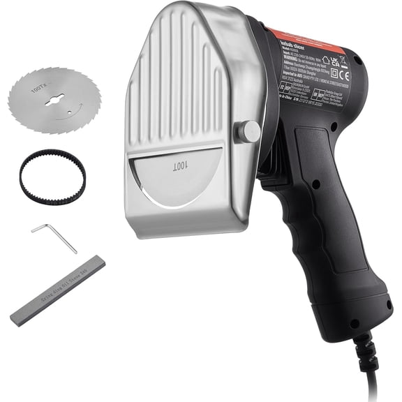 Electric Shawarma Knife 80W Professional Turkish Kebab Knife Commercial Stainless Steel Gyro Cutter Doner Kebab Meat Slicer with 2 Blades 4/100mm Blade Diameter 0-8mm Adjustable Thickness