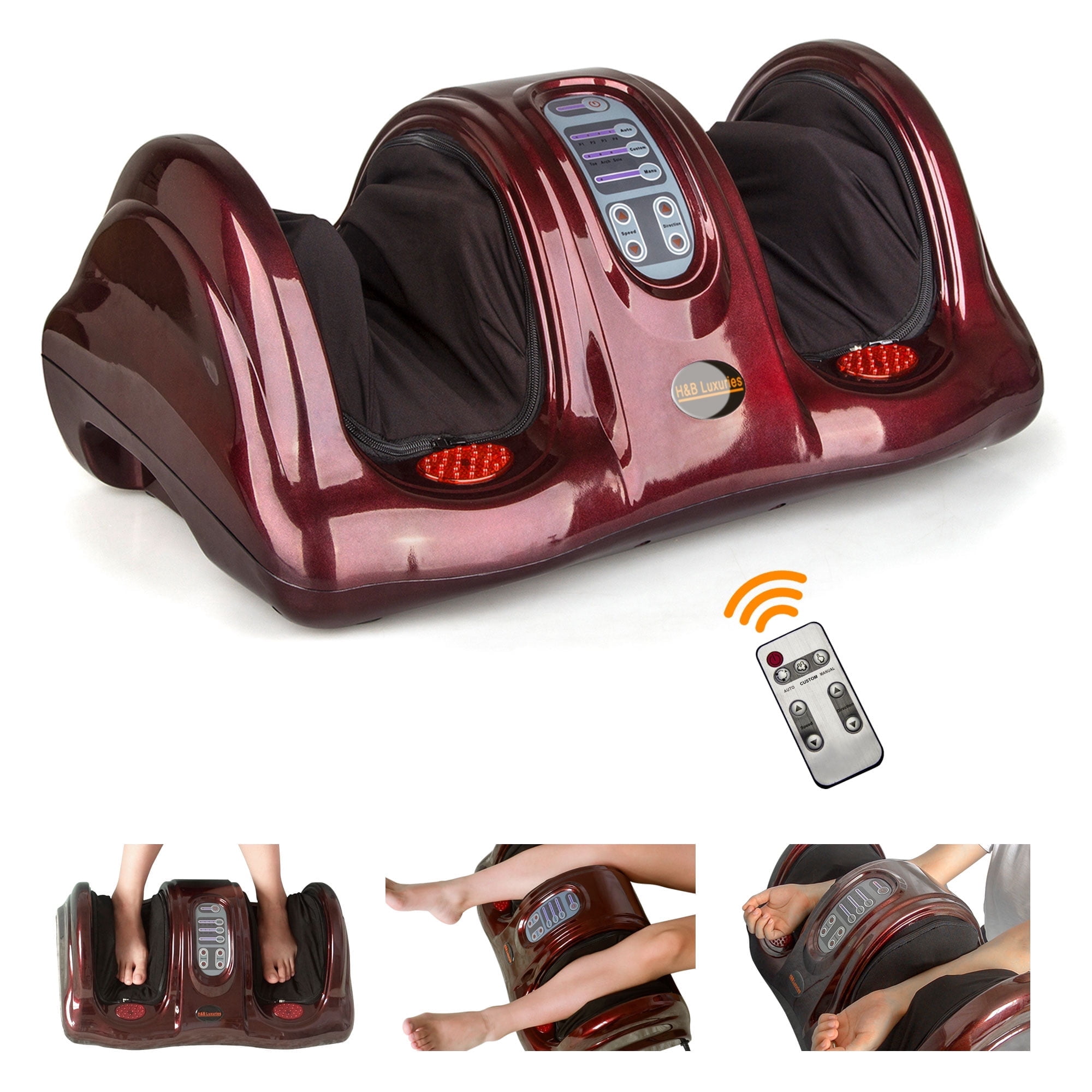 Electric Shiatsu Foot Massager  for Pain Relief, Deep Kneading Rolling Feet and Calf Massager, Leg Circulation Machine for Plantar Fasciitis and Neuropathy, H&B Luxuries,Red