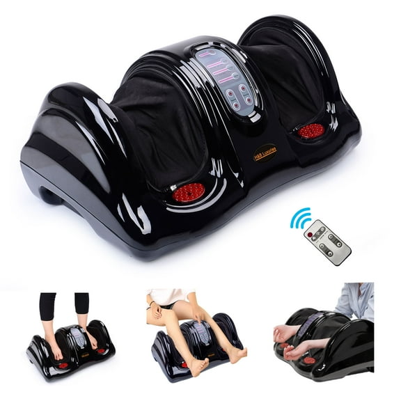 Electric Shiatsu Foot Massager with Remote for Pain Relief, Deep Kneading Rolling Feet and Calf Massager, Leg Circulation Machine for Plantar Fasciitis and Neuropathy, Men Women Gifts, Black