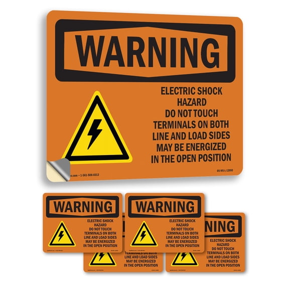 Electric Shock Hazard Do Not With Symbol OSHA WARNING Vinyl Decal Label 24 Inch x 18 Inch - 5 Pack