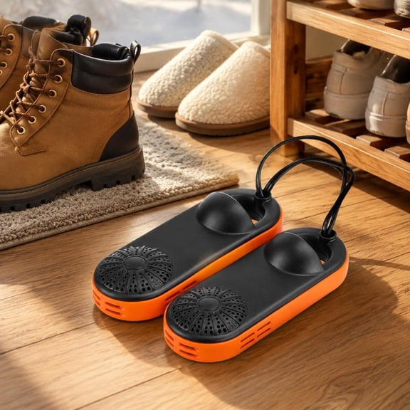 Electric Shoe Dryer, Boot Dryer, 6W ABS, Quick Drying, Odor Removal, Suitable for Boots, Shoes, Socks, Black Orange