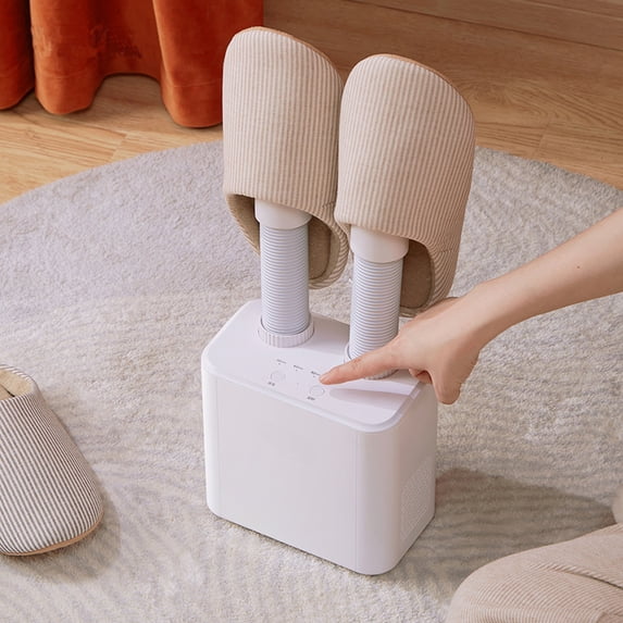 Electric Shoe Dryer with Timer, 110V 150W Fast Drying Shoe Warmer, Dual U-Shaped Outlets, Extendable Hose, 2-Hour Timer, for Sneakers, Boots, Socks, White
